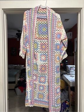 Crochet Long Cardigan - Pastel